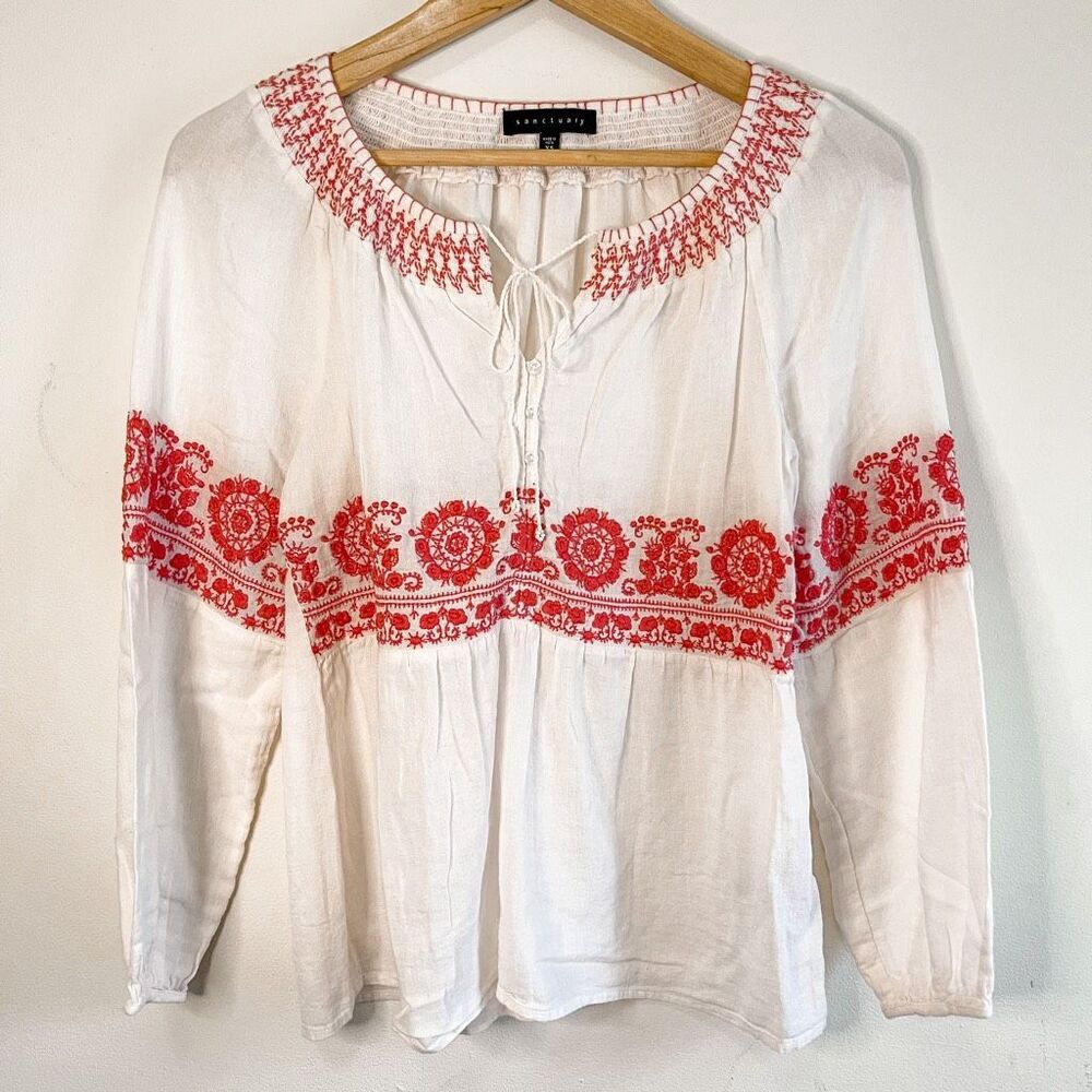 Sanctuary Embroidered Cotton‎ Boho Blouse Size XS
